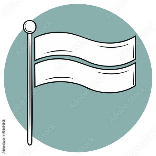 White flag on flagpole simple illustration graphic icon banner symbol waving
