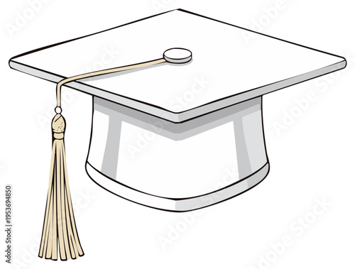 Illustrated graduation cap with tassel, education, celebration, academic achievement, graduation ceremony, school equipment.