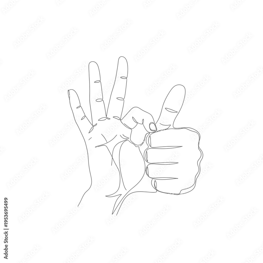 Obraz premium hand gesture line drawing, peace sign, okay symbol