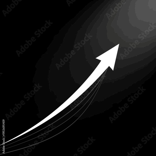 Business growth concept with white arrow and topographic lines on black