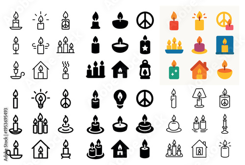 Candle icons with flame peace light simple