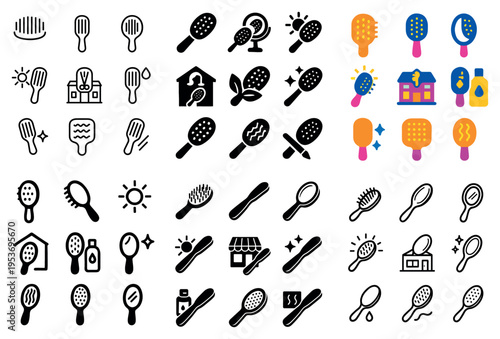 Grooming icons with brush mirror bottle outline
