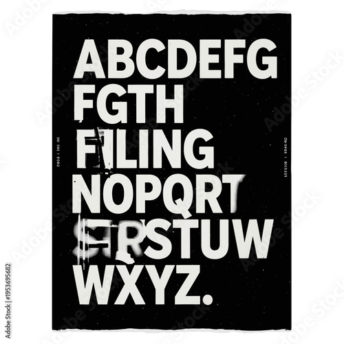 Bold uppercase alphabet typography poster with filing cabinet icon