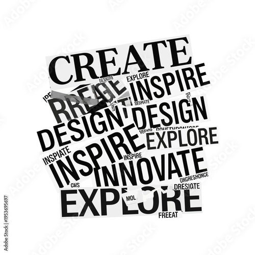 typographic collage with inspiring words on white background