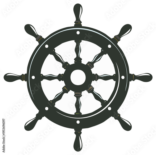 Nautical ship's wheel illustration, marine navigation design, retro style, isolated