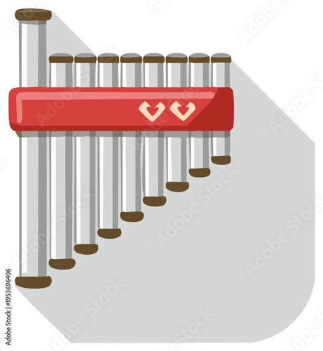 Pan Flute Instrument Silver Pipes Red Frame Wood Cap Cultural Musical Illustration