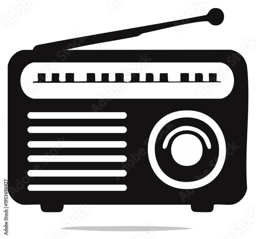 Retro radio with antenna broadcasting music and news illustration