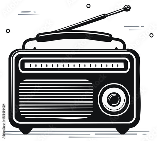 Retro portable radio receiver with extendable antenna and speaker grille