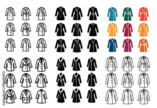 Coat icons with trench blazer coat colorful outline
