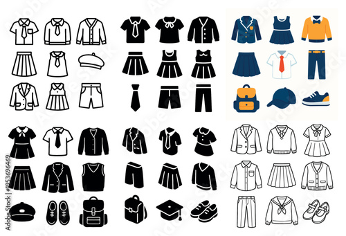 School apparel icons with cap tie backpack colorful