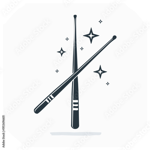Dark drumsticks crossed with shiny star decoration musical vector element