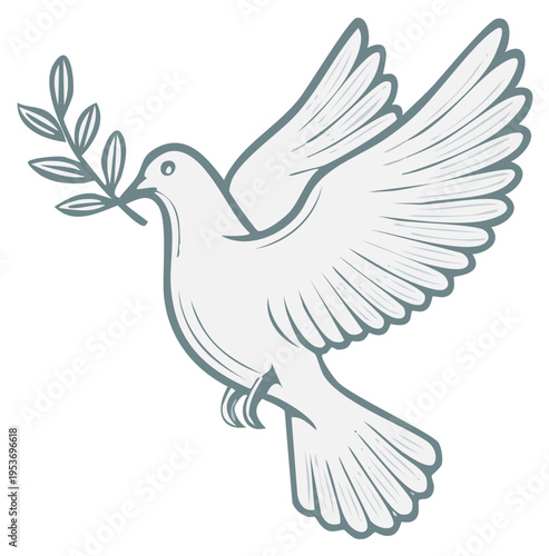 Dove in Flight with Olive Branch Symbol of Peace and Freedom Concept