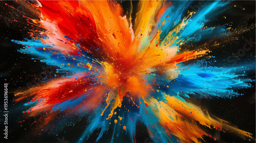 カラフルなペイントスプラッシュの抽象爆発背景　ダイナミックカラーアート