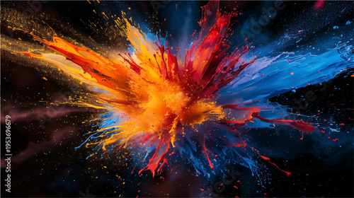 カラフルなペイントスプラッシュの抽象爆発背景　ダイナミックカラーアート