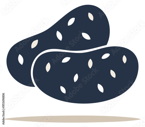 Two Dark Blue Potatoes with Seeds Vegetable Crop Flat Style Design