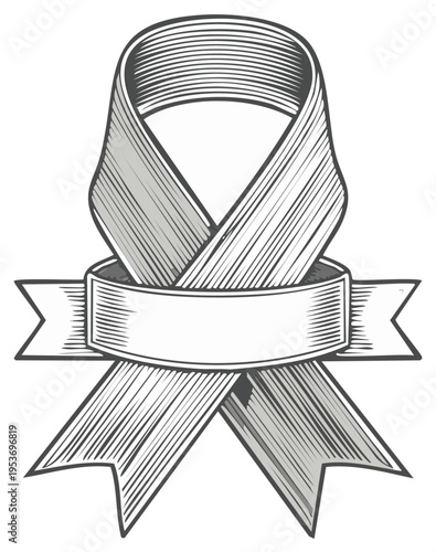 Engraved awareness ribbon with a blank banner for a message or symbol of support