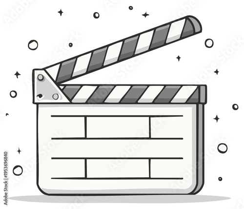 Hand drawn movie clapboard with sparkles indicating production and creativity