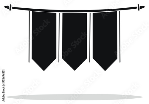 Festive Celebration Pennants Garlands Black and White Vector Image Illustration Decorations Hanging