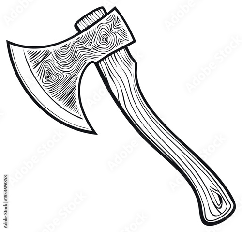 Antique Wood Carving Axe With Detailed Grain Pattern on Blade and Handle