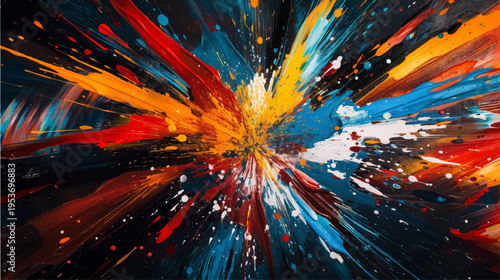 カラフルなペイントスプラッシュの抽象爆発背景　ダイナミックカラーアート