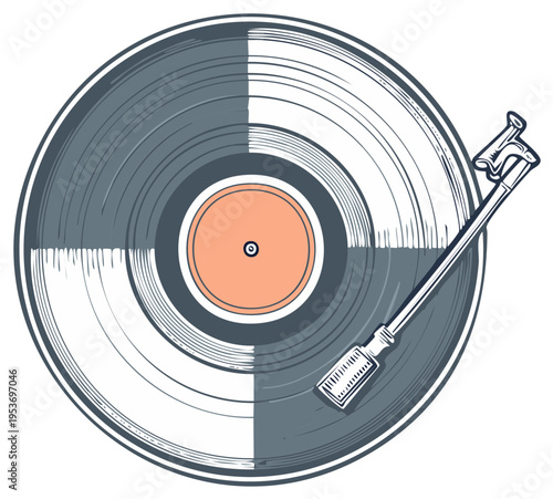 Stylized graphic illustration of a vintage vinyl record player, retro design