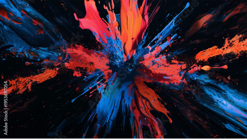 カラフルなペイントスプラッシュの抽象爆発背景　ダイナミックカラーアート