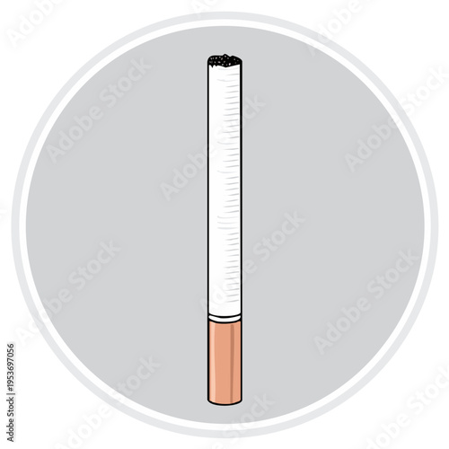 Illustrated cigarette icon in a grey circle smoking concept
