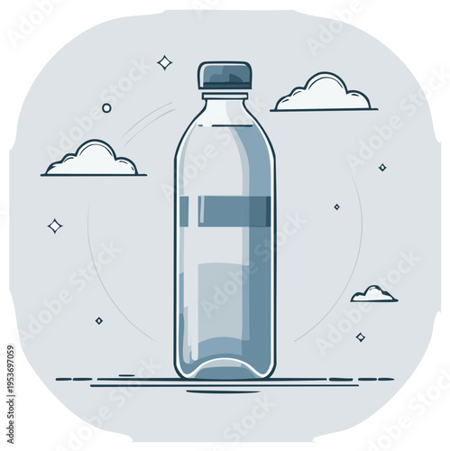 Water bottle illustration drink with cloud design concept and flat color