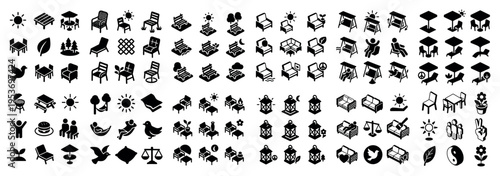 Furniture icons with chair bench silhouette