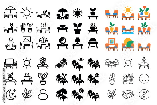Patio icons with chair table plant modern