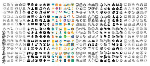 Business icons with shopping gift people minimal