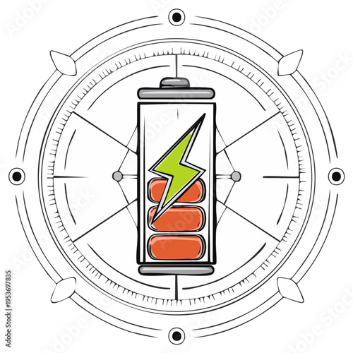Battery Charging Power Within Intricate Circle Lines Depicts Energy And Connectivity