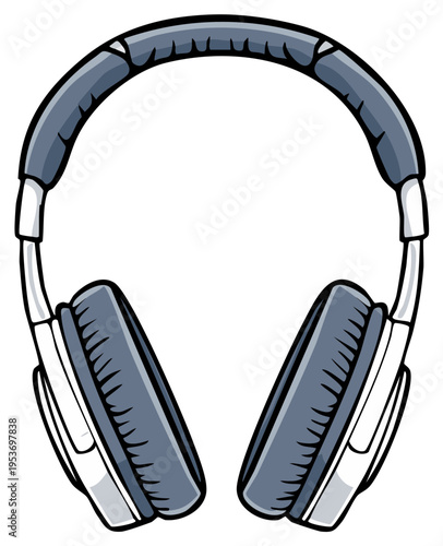 Vector illustration of modern grey over ear headphones for music, gaming, and audio