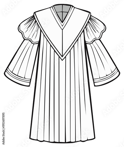 Traditional Choir Robe With Pleated Skirt and Wide Collar Vector Illustration