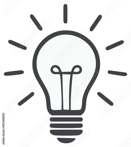 Bright light bulb illuminated with radiating lines symbolizing creativity and new ideas