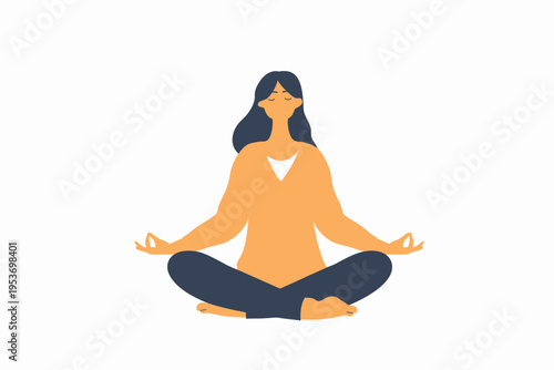 Young asian female practicing meditation in relaxed pose with tranquil mindfulness