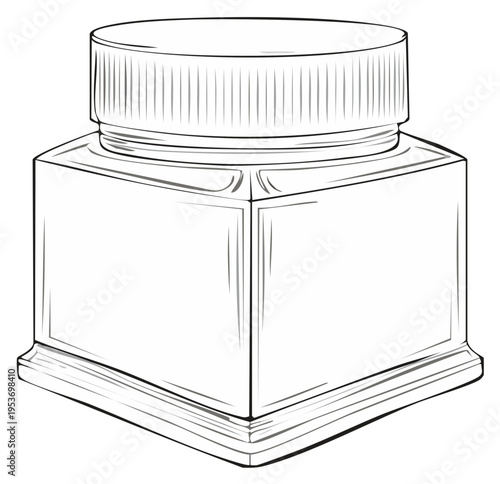 Classic inkwell with ribbed cap and squared body simple line drawing illustration