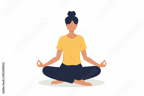 African female practicing yoga meditation in lotus pose illustration