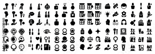 Beauty icons with brush lipstick jar glyph