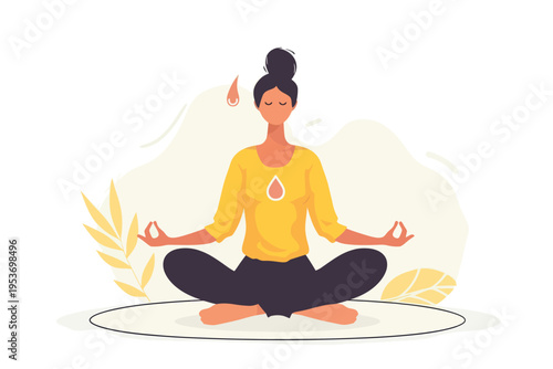 African female yoga meditation: young woman practicing mindfulness in lotus pose