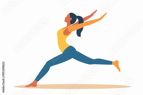 Female asian young yoga pose warrior on white background illustration