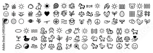 Nature icons with rabbit duck sun outline