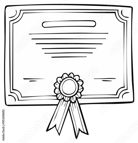 Hand Drawn Diploma Certificate Outline with Ribbon Embellishment for Recognition Awards