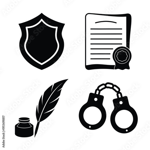 Law Justice Security Icons Set Vector Illustration