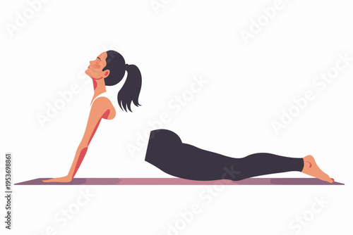 Asian female practicing yoga in upward dog pose on mat
