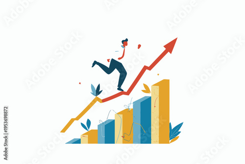 Male adult running upward arrow on growth chart illustration