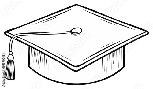Black outline drawing of graduation cap with tassel symbolizing education achievement and academic success
