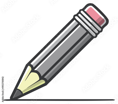 Illustrated cartoon pencil with an eraser drawing a straight line vector icon