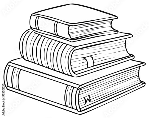 Illustration of three books stacked with different thicknesses and with bookmarks