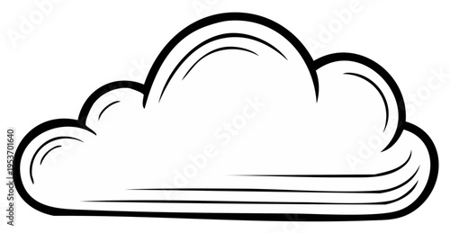 Stylized cartoon cloud with bold black outlines and simple white filling representing weather or imagination